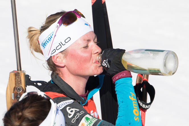 Marie Dorin-Habert à l’issue de la dernière course de sa carrière, à Oslo, le 18 mars 2018.