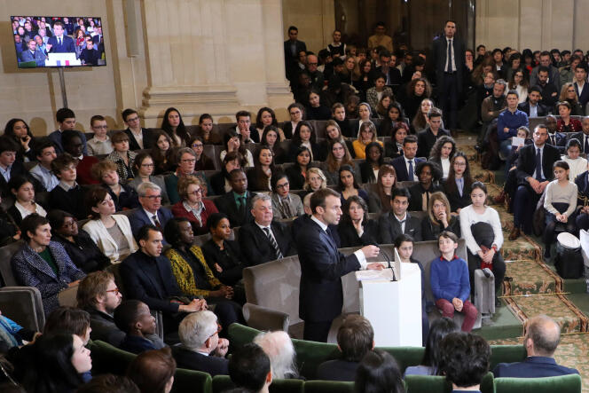 Le président Emmanuel Macron a présenté son plan pour la promotion du français lors de la Journée internationale de la francophonie, à Paris, le 20 mars.