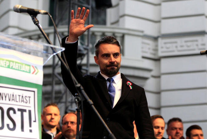 Le chef de file du Jobbik, Gabor Vona, à Budapest, le 15 mars.