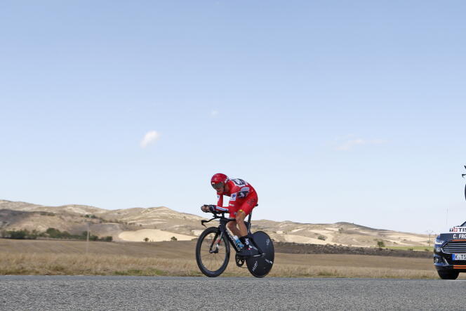 Christopher Froome, lors de la Vuelta, le 5 septembre 2017, à l’avant-veille de son contrôle anormal au salbutamol.
