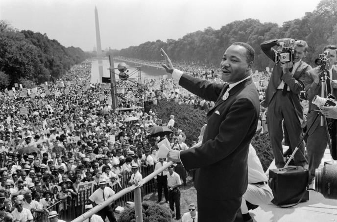 Martin Luther King, le 28 août 1963, lors de la Marche pour les droits civiques à Washington.
