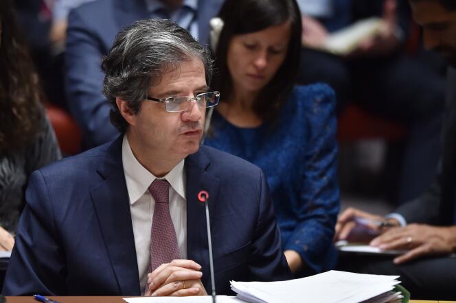 L’ambassadeur de France aux Nations unies, François Delattre, lors d’une séance du Conseil de sécurité, à New York, le 14 avril.