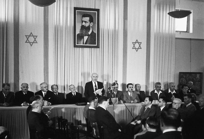 Déclaration d’indépendance de l’Etat d’Israël, le 14 mai 1948, par David Ben Gourion.