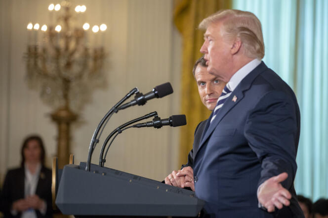 Emmanuel Macron et Donald Trump lors de leur conférence de presse commune, à la Maison Blanche, à Washington, le 24 avril.