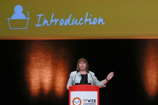 Dame Wendy Hall lors de son discours d’introduction à l’édition 2018 de la Web Conf, le 25 avril à la Cité internationale de Lyon.