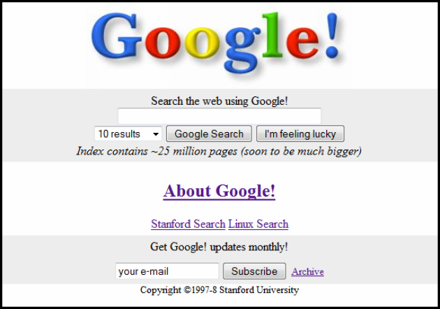 La page d’accueil de Google à ses débuts.