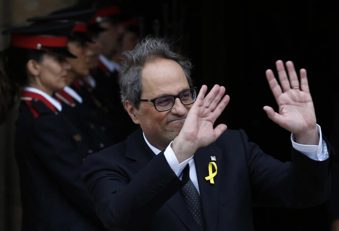 L’indépendantiste Quim Torra, nouveau président du Parlement catalan, lundi 14 mai, à Barcelone.