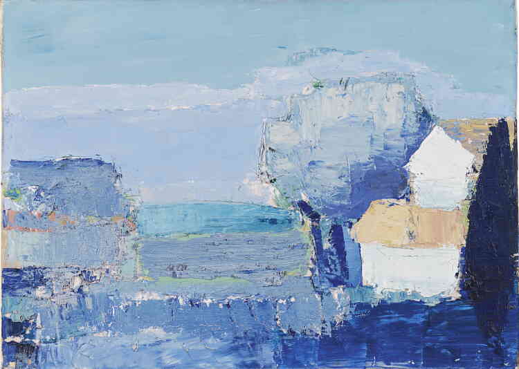 « En arrivant dans son atelier de Lagnes, en juillet 1953, le peintre traduit une atmosphère de lumière bleutée et transparente. Les variations les plus subtiles de bleu et de blanc trouvent ici leur contrepoint dans la présence d’un arbre outremer au premier plan à droite de la toile. »