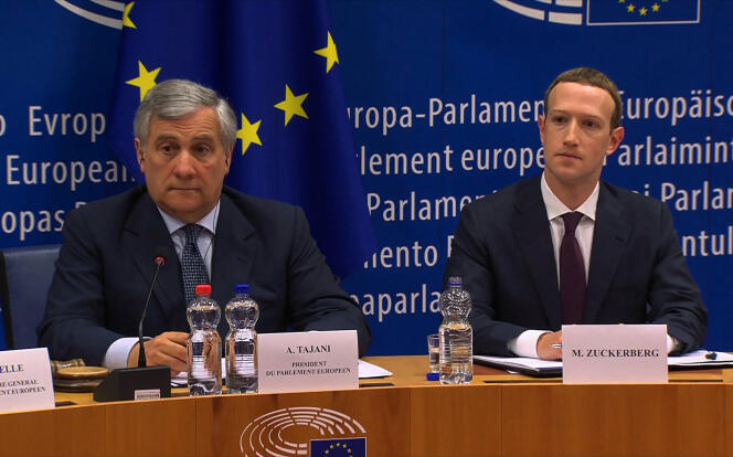 Le président du Parlement européen, Antonio Tajani, et Mark Zuckerberg.