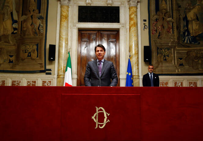 Le premier ministre italien, Giuseppe Conte, à la chambre des députés, à Rome, le 24 mai.