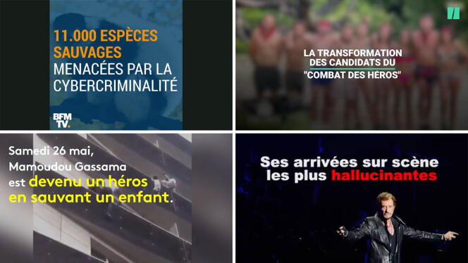 Exemples de choix graphiques faits par d’autres sites d’information (de gauche à droite : BFM TV / Le HuffPo / France Info / Buzzfeed).