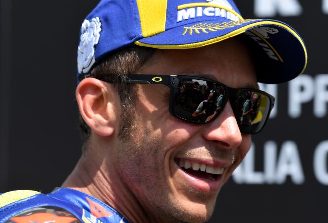Le pilote italien de l’équipe Movistar Yamaha Valentino Rossi finit 3e du Grand Prix d’Italie en MotoGP le 3 juin.