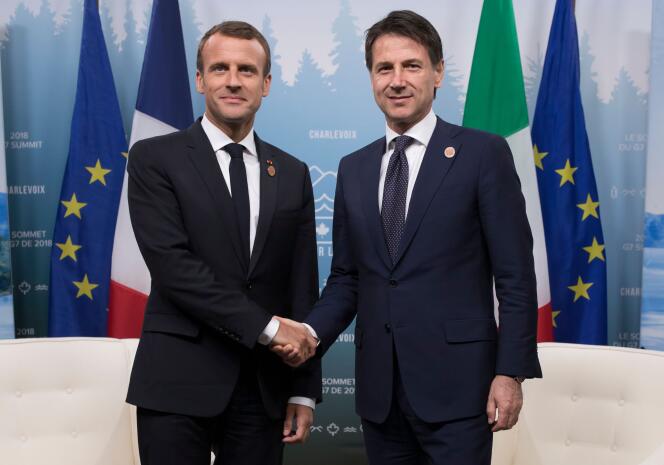 Emmanuel Macron et le chef du gouvernement italien, Giuseppe Conte, le 8 juin, lors du sommet du G7, au Québec.