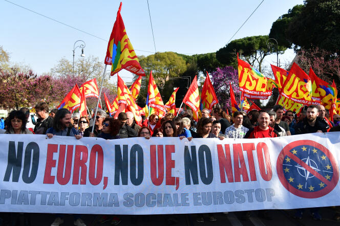 Une manifestation contre l’Union européenne, à Rome, le 25 mars 2017.