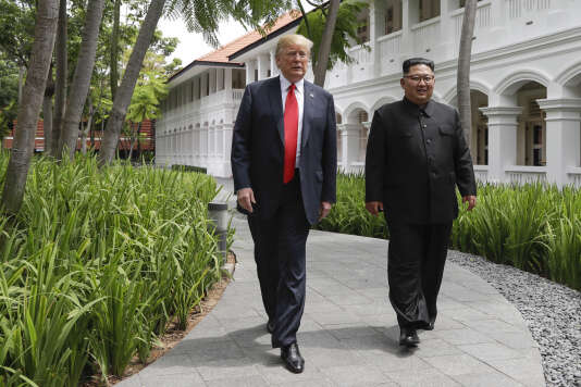 Le prÃ©sident amÃ©ricain et le dirigeant nord-corÃ©en aprÃ¨s leur dÃ©jeuner, le 12 juin 2018.