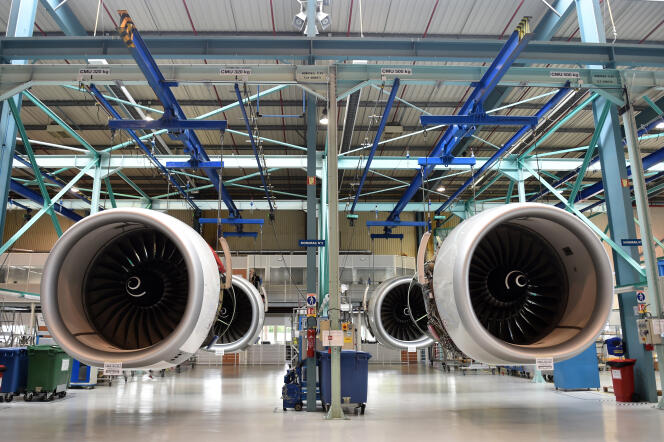 Des moteurs d’avion exposés à l’usine Safran de Colomiers (Haute-Garonne), le 17 mai 2018.
