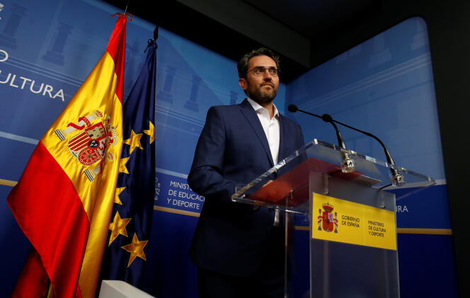 Le ministre de la culture espagnol, Maxim Huerta, lors de l’annonce de sa démission, le 13 juin à Madrid.