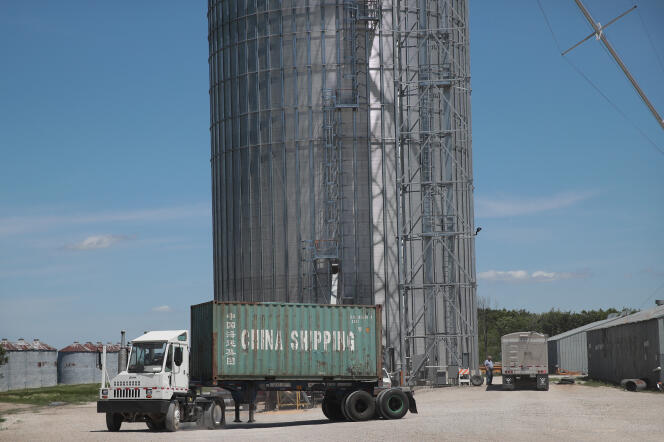Un conteneur chargé de soja destiné à la Chine, dans l’Illinois, aux Etats-Unis, le 13  juin.