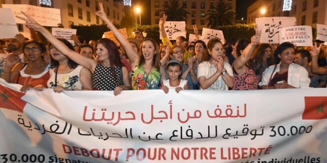 Une manifestation pour la défense des libertés individuelles à Rabat, au Maroc, le 6 juillet 2015.