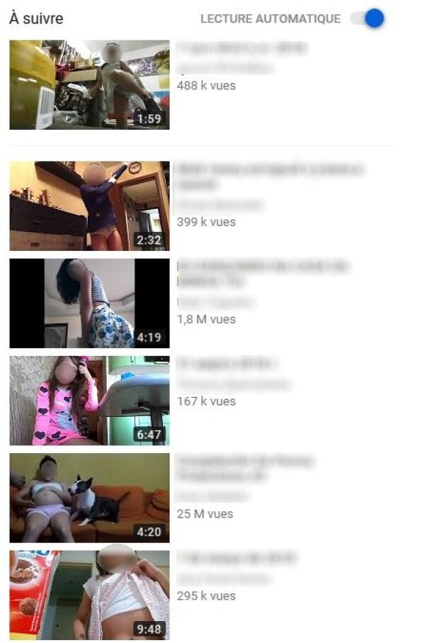 Rapidement, lorsqu’on regarde des vidéos de gymnastique, YouTube ne recommande plus que des vidéos du même type, elles aussi commentées par des prédateurs sexuels. Au fil de la navigation, les photos en sous-vêtements se multiplient.
