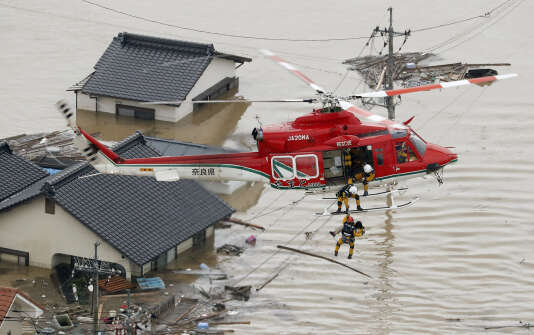  Rescue in action in Kurashiki, southern Japan. 