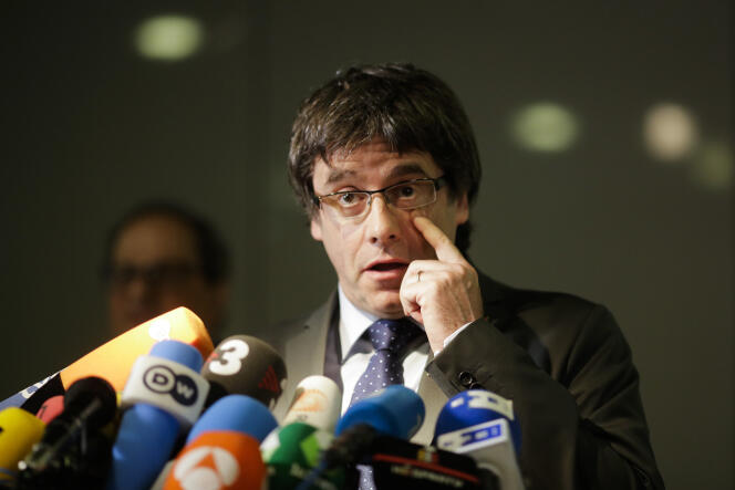 Carles Puigdemont lors d’une conférence de presse à Berlin en mai.