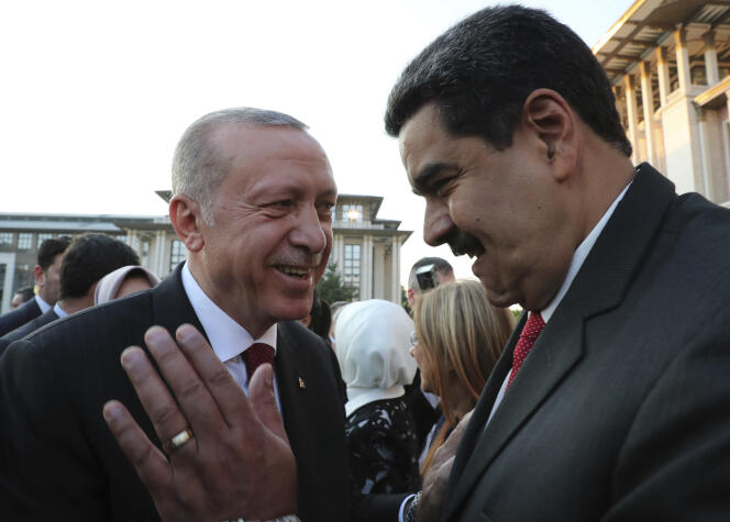 Recep Tayyip Erdogan et Nicolas Maduro au palais présidentiel turc à Ankara, le 9 juillet.