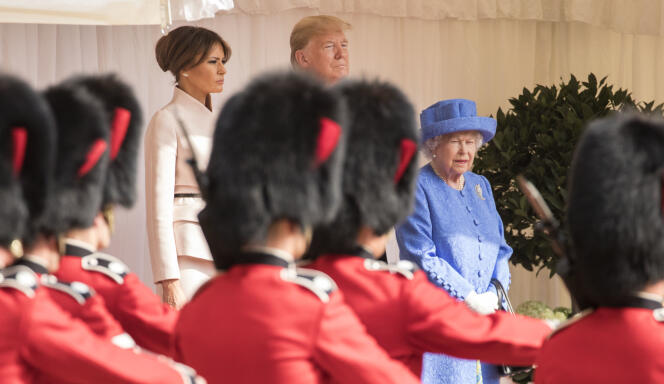 Le président des Etats-Unis, Donald Trump et son épouse, Melania aux côtés de la reine Elizabeth II au château de Windsor, le 13 juillet.