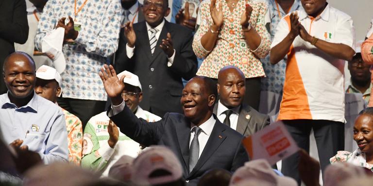  Ivorian President Alassane Ouattara, leader of the new party RHDP, in Abidjan on July 16, 2018. 