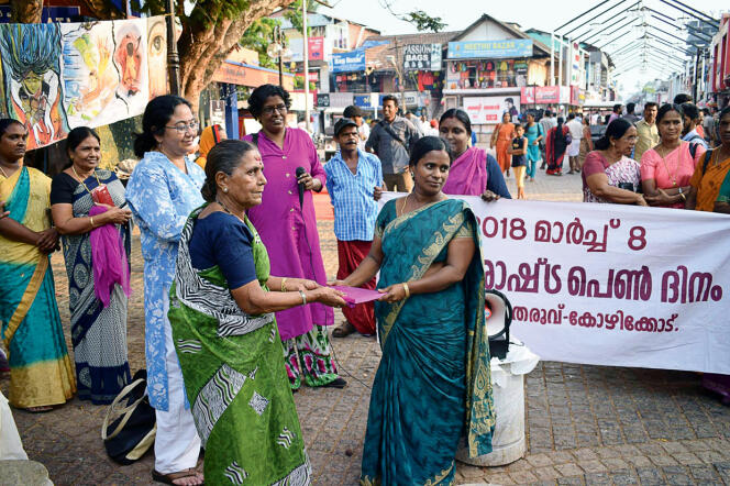 Des travailleuses du Kerala, un Etat du sud de l’Inde, lors de la Journée internationale des femmes, en 2018.