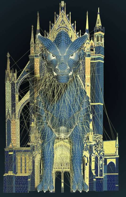 Le Graoully créé en 3D pour le mapping "Alter Lux Animae" de Yann Nguema sur la cathédrale de Metz.