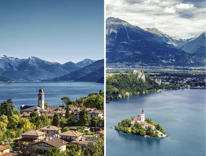 Le lac de Bled, à droite, contrairement à son cousin italien, le lac de Côme, à gauche, est interdit aux engins à moteurs.