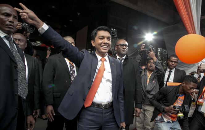 Andry Rajoelina à Antananarivo le 1er août 2018, à l’issue du meeting où il a annoncé sa candidature à la présidentielle prévue en fin d’année à Madagascar.