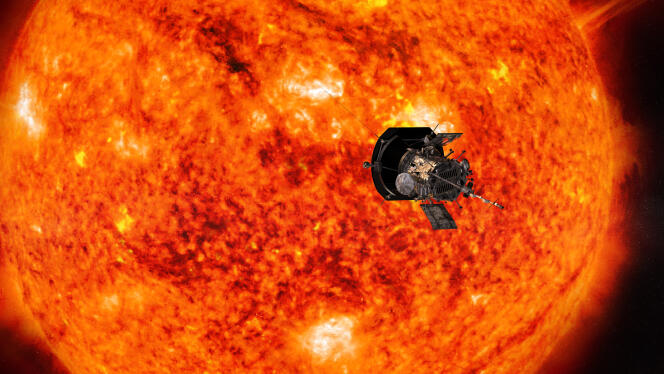 Vue d’artiste représentant Parker Solar Probe approchant le soleil.