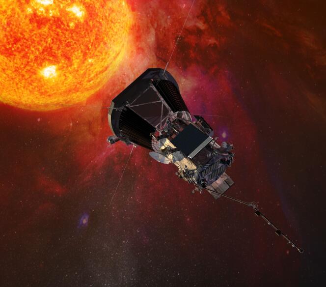 Vue d’artiste représentant la sonde Parker Solar Probe s’approchant du Soleil.