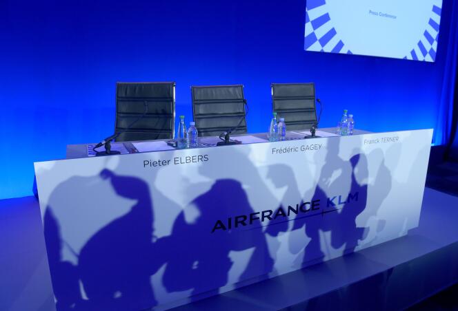 Les sièges de la direction d’Air France-KLM avant la présentation des résultats semestriels de la compagnie aérienne, à Paris, le 1er août.