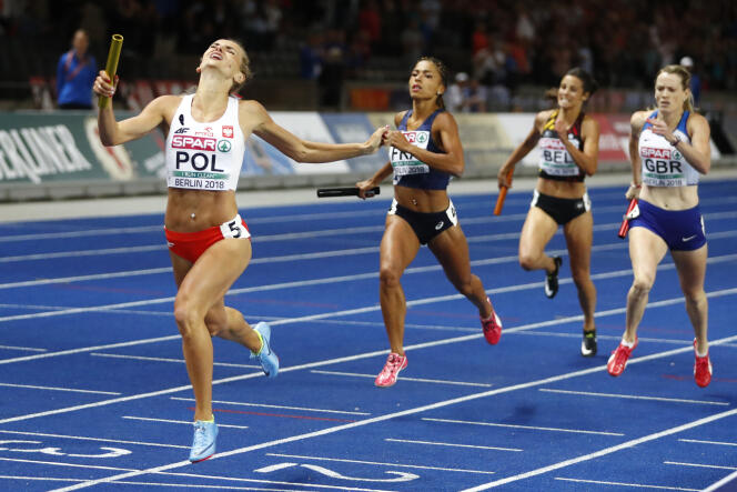 La Française Flora Gueï échoue à la seconde place dans le relais 4 × 400 m derrière la Pologne, le 11 août à Berlin.