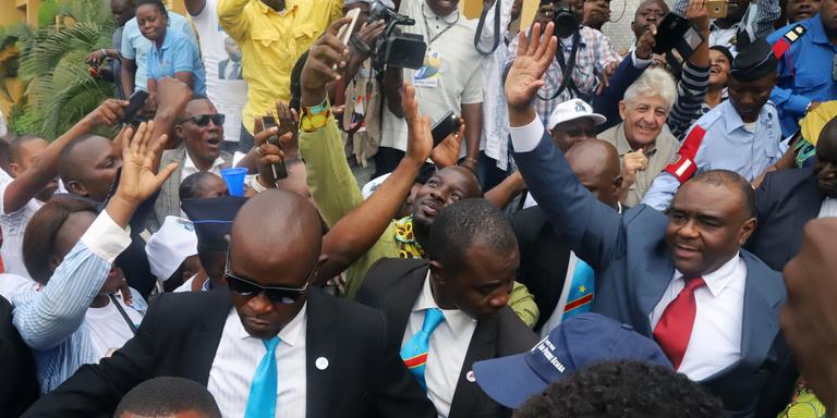 Retour de l’ex-chef de guerre, Jean-Pierre Bemba et  leader du Mouvement pour la libération du Congo, le 1er août 2018 à Kinshasa après sa libération par la Cour pénale internationale.