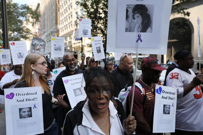 Une manifestation réclamant des actions contre les overdoses, le 31 août 2017, à New York.