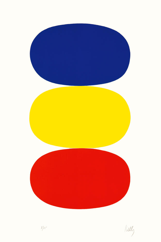 « Bleu et jaune et rouge-orange » (1964-1965), lithographie, bibliothèque de l’INHA, Paris.