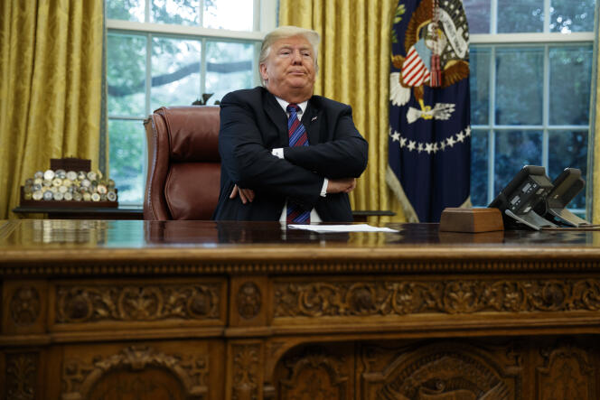 The 45th President of the United States, Donald Trump, in the Oval Office, in August 2018.