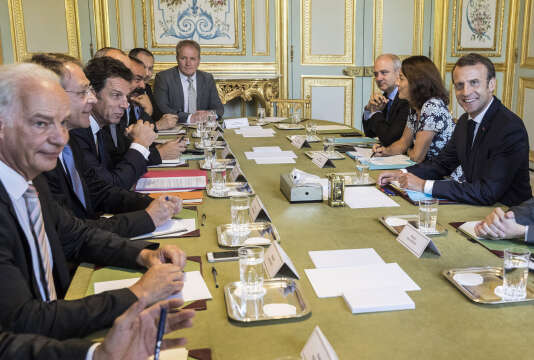 Le président français, Emmanuel Macron, lors d’une réunion avec les partenaires sociaux à l’Elysée, le 17 juillet 2018.
