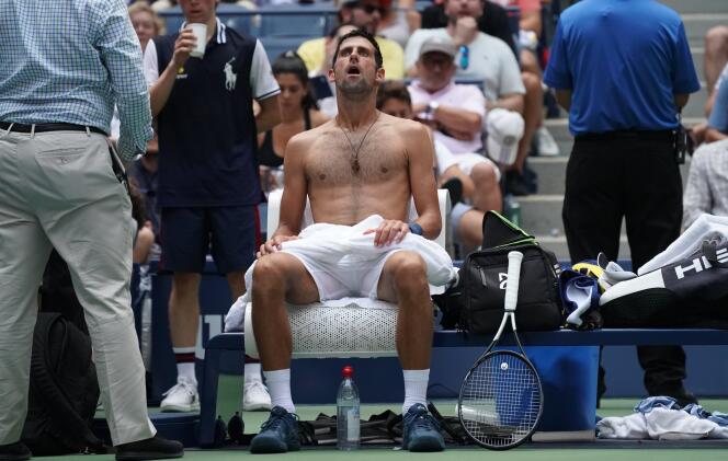 Novak Djokovic, sur son banc de court lors de l’US Open, à New-York, le 28 août.