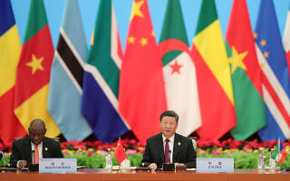 FILE PHOTO: Chinese President Xi Jinping speaks next to South African President Cyril Ramaphosa and Equatorial Guinea President Teodoro Obiang Nguema Mbasogo during the 2018 Beijing Summit of the Forum on China-Africa Cooperation - Round Table Conference at at the Great Hall of the People in Beijing, China on September 4, 2018. Lintao Zhang/Pool via REUTERS/File Photo