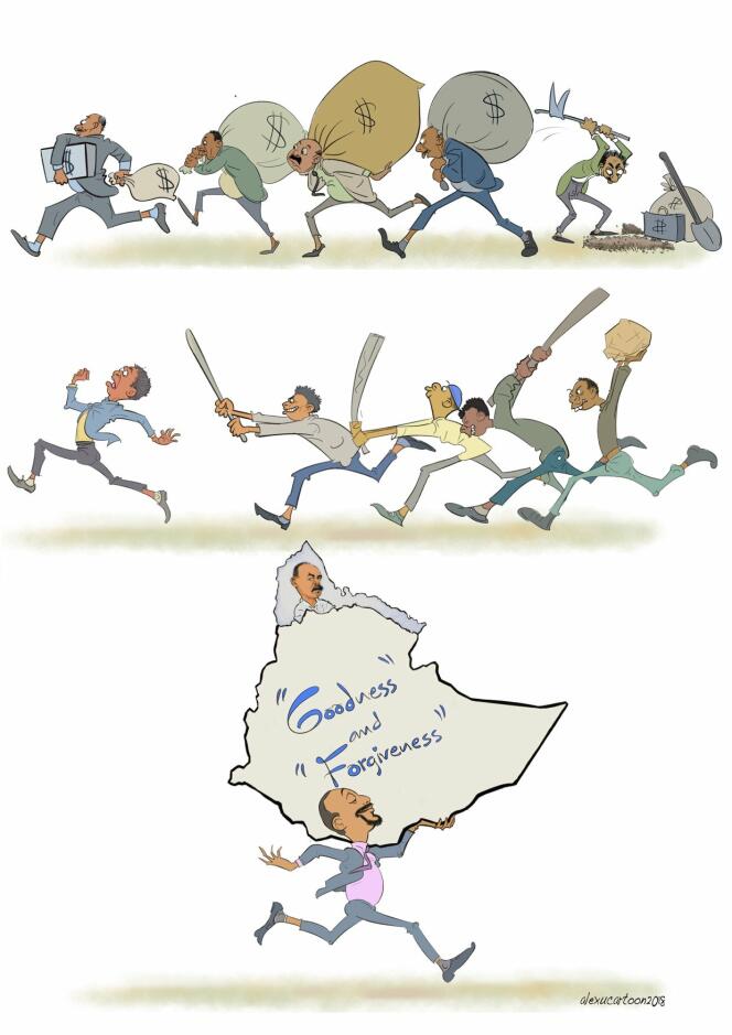 Un dessin du caricaturiste éthiopien Alex Tefera, exilé à Londres.