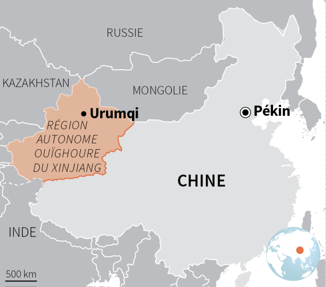 Carte de la région autonome ouïgoure du Xinjiang, en Chine.