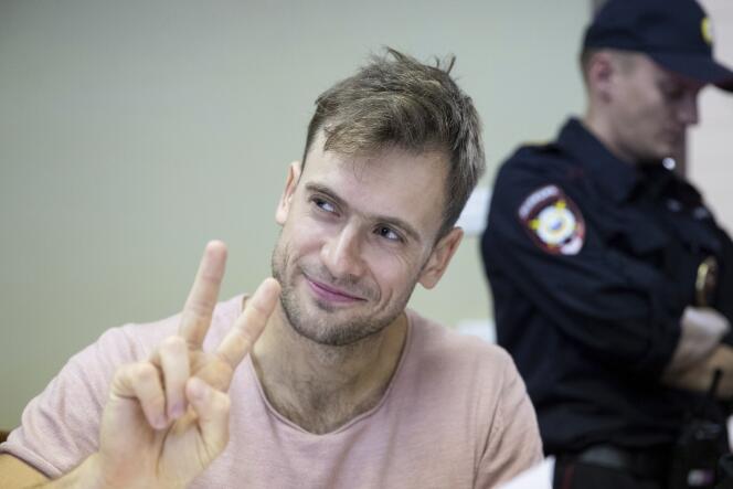Piotr Verzilov, le 23 juillet 2018, lors d’une audience au tribunal de Moscou.