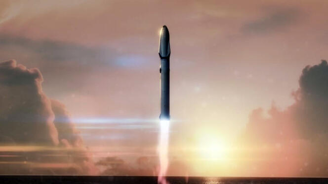 Image d’artiste représentant le lancement d’une fusée Big Falcon Rocket.