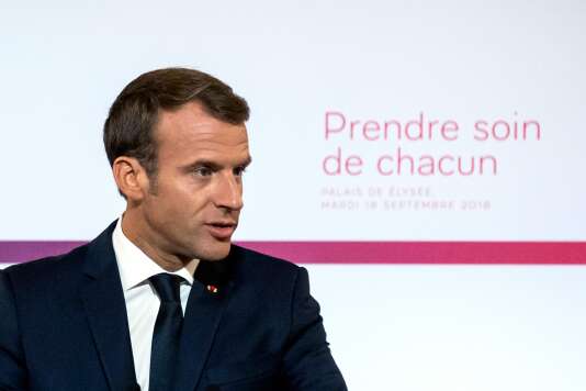   Emmanuel Macron during the announcement of his health plan, in Paris, 18 September. 