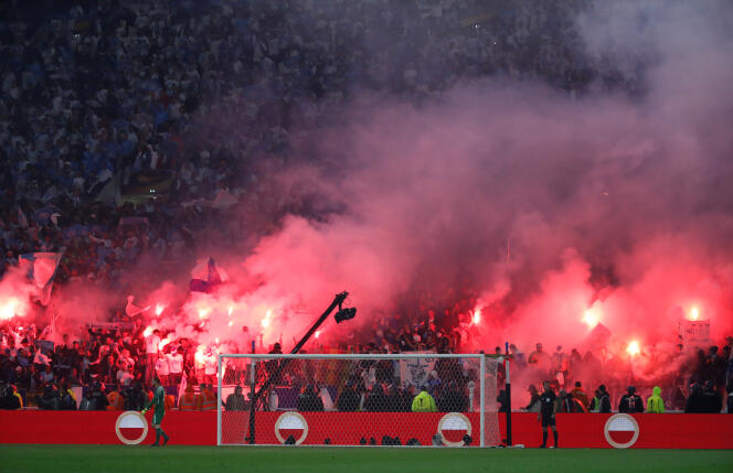 Lors de la finale de la Ligue Europa remportée par l’Atlético Madrid face à l’OM, le 16 mai, au Parc OL, à Décines (Rhône).